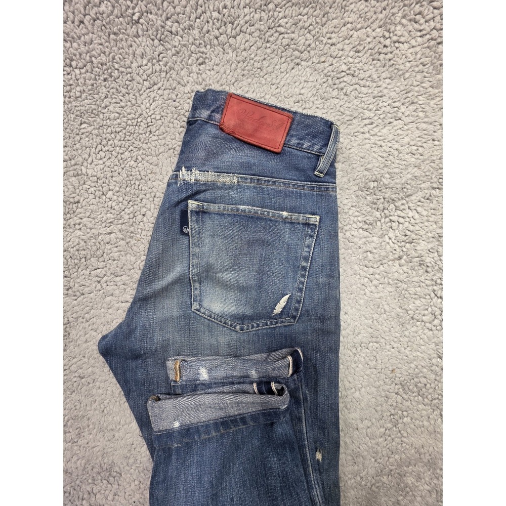 WODEN Selvedge Denim Jeans Womens Sz 0 Blue Straight‎ Leg Redline Button - Picture 10 of 13